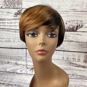 Bio Tapered Wig FF427 Dark Brown W/ Light Swoop Heat Safe Adjustable Synthetic